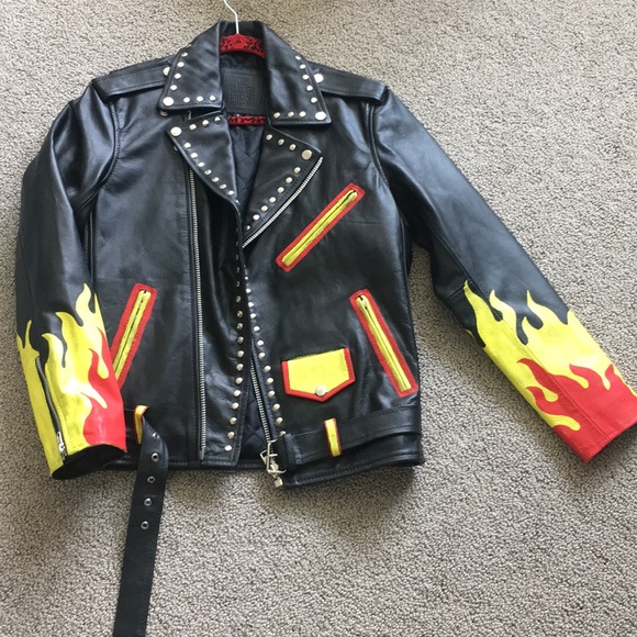 RARE 🔥 burn baby leather custom painted jacket - Picture 2 of 8
